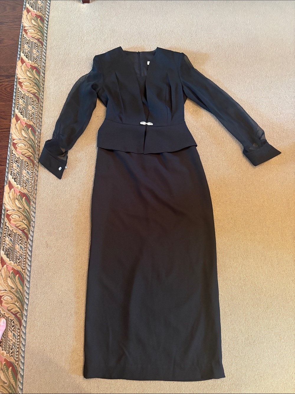 Alfred Sung Classic Black One Piece Evening Dress Set size 4 but fits larger